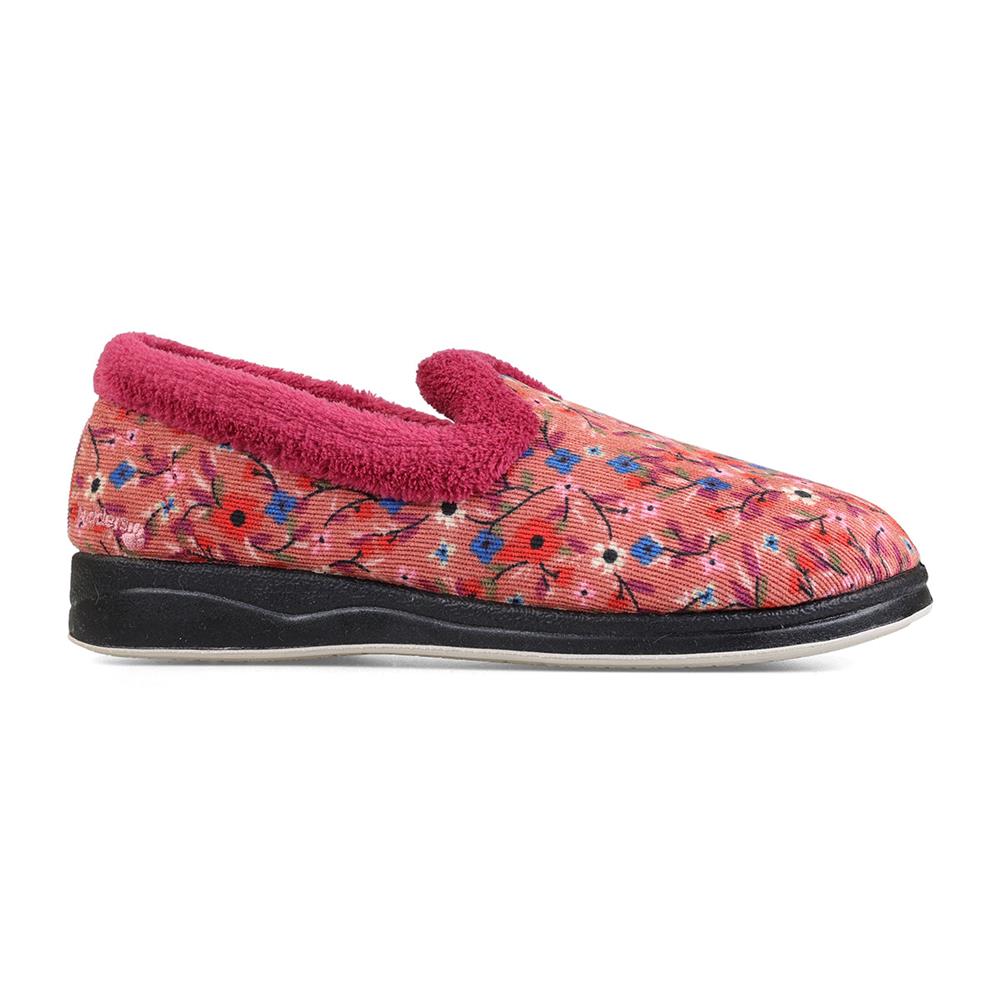 Padders Ladies Slippers 2E Fit Vulcanised REPOSE Rose Floral Cord